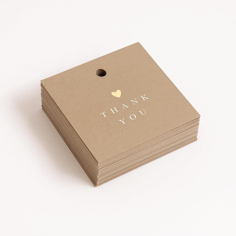 ThreeKin Collective بطاقات هدايا شكر - 50 بطاقة كرافت بنية مع قلب وكتابة ذهبية، هدية ريفية لحفلات الزفاف، حفلات استقبال المواليد، أعياد الميلاد، هدايا الحفلات - Image 2